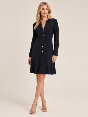 MICHAEL Michael Kors Navy Blue Button Front Flounce Hem Dress Size S